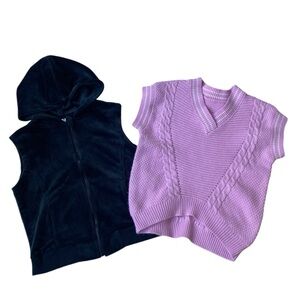 Girls’ Velvety Black Zip Vest and Pink Pull-On Vest  Size: S
